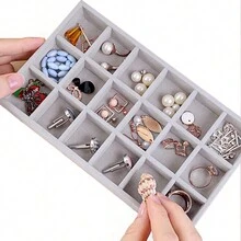 Nhung Trang Sức Màn Hình Khay Tinh Tế Trang Sức Giá Đỡ Di Động Vòng Bông Tai Vòng Cổ Hộp Lưu Trữ Đồ Tổ Chức Khay - Xám - Xem 4