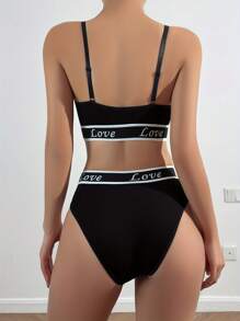Lencería de sujetador triangular y pantys cómodo y amigable con la piel con estampado de letras para mujer
