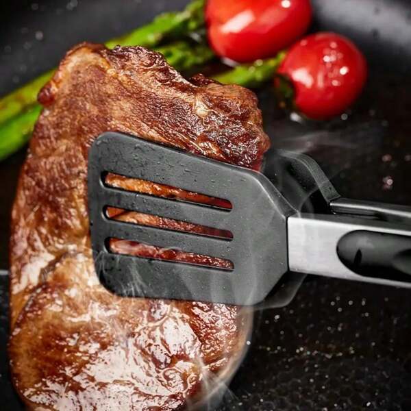 Multifunktionale Silikon- und Edelstahl-Zangen, hitzebeständig, rutschfest, leicht zu reinigen, zum Kochen, Grillen und Backen