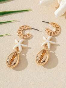 1 para letnich kolczyków w stylu muszli i rozgwiazdy w stylu oceanu plażowego, kolczyki z motywem życia morskiego dla kobiet, idealne na plażowe wakacje dla kobiet, idealny prezent dla niej na święta