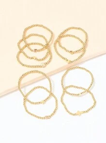 9 Stücke/Set einfache CCB Sterne & Mond Charm Armband, modisches elastisches Perlenarmband mit mehreren Elementen