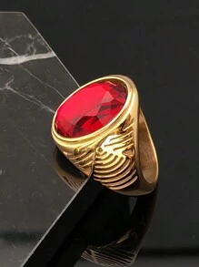 Vogue Design Handmade Men Jewellery Single Artificial Red Stone Stainless Steel Rings - Ring - View 12