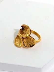 1Pc Nhẫn Thép Không Gỉ Mạ Vàng 18K Lớn Mịn Hình Hoa Chun Vòng, Thích Hợp Để Đeo Hàng Ngày Cho Nữ - Vàng - Xem 4