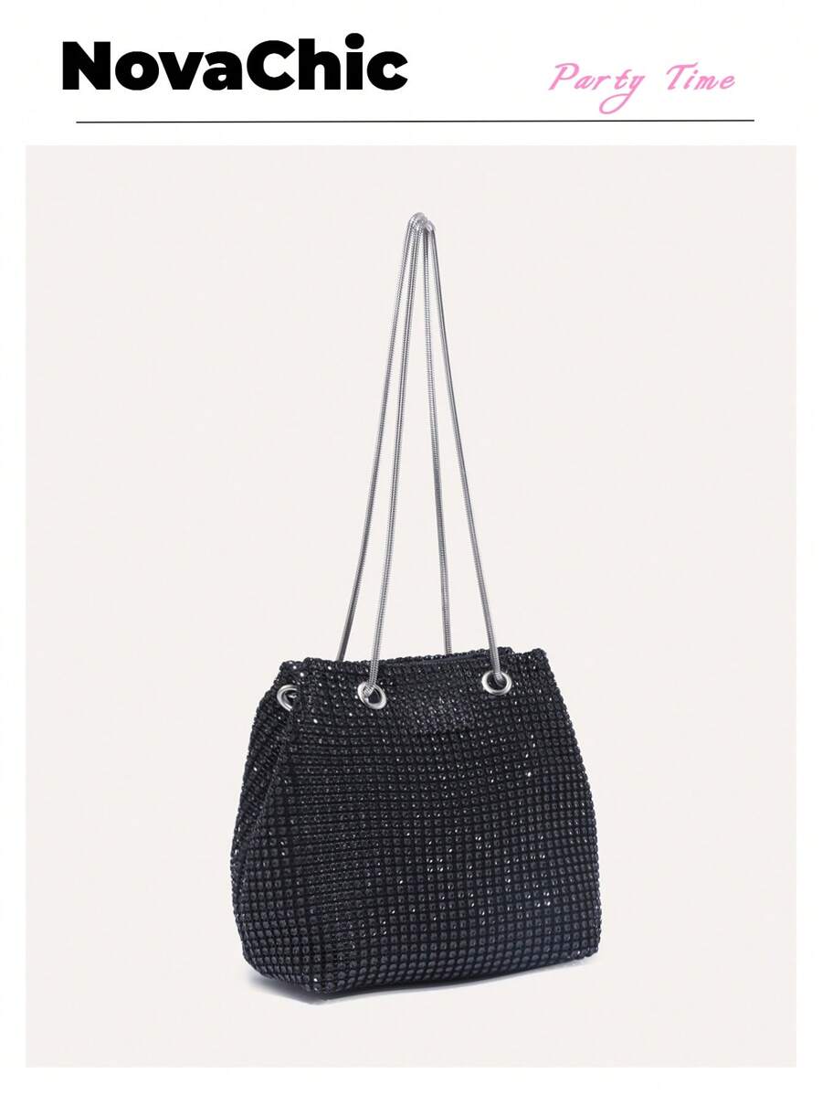 Túi dây rút trang trí bằng kim cương Túi kim loại Túi đeo vai đa năng Túi đeo chéo thời trang Lấp lánh lấp lánh, sequin, sang trọng, Túi đựng đồ trang trí bằng kim cương nhỏ sáng bóng Túi buổi tối, Túi ăn tối Ngọc trai giả, Kim cương giả cho cô gái tiệc tùng, phụ nữ, cô dâu Hoàn hảo cho bữa tiệc, đám cưới, vũ hội , Bữa tối/tiệc, Thích hợp để kết hợp với váy đen, váy trang trọng, váy gợi cảm, váy dạ hội, váy dạ hội - màu đen - Xem 1