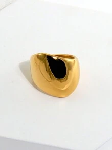 1Pc Nhẫn Thép Không Gỉ Mạ Vàng 18K Lớn Mịn Hình Hoa Chun Vòng, Thích Hợp Để Đeo Hàng Ngày Cho Nữ - Vàng - Xem 3