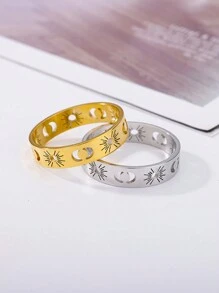 1入伊斯蘭日月戒指，男女通用簡約18K金鍍不鏽鋼指環，多尺寸戒指，節日時尚珠寶飾品，禮品 - 太陽月亮 - 查看 3
