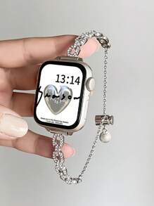 1pc Small Baguette Diamonds Embellished Bracelet Band, Fit For 38/40/41/42/44/45/46/49mm Apple Watch Ultra Series S10/9/8/7/6/5/4/3/2/1/SE