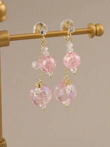 1pair Cute Princess Style Pink Earrings For Women, Non-Pierced Design Popular Sweet Ear Clips - Pink - View 5