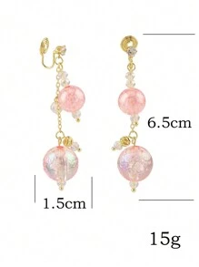 1pair Cute Princess Style Pink Earrings For Women, Non-Pierced Design Popular Sweet Ear Clips - Pink - View 7
