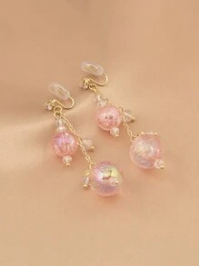 1pair Cute Princess Style Pink Earrings For Women, Non-Pierced Design Popular Sweet Ear Clips - Pink - View 4