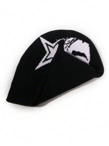 1pc Face Pattern Intarsia Knit Beanie Hat, Fashionable Y2K Vibe, Warm And Windproof