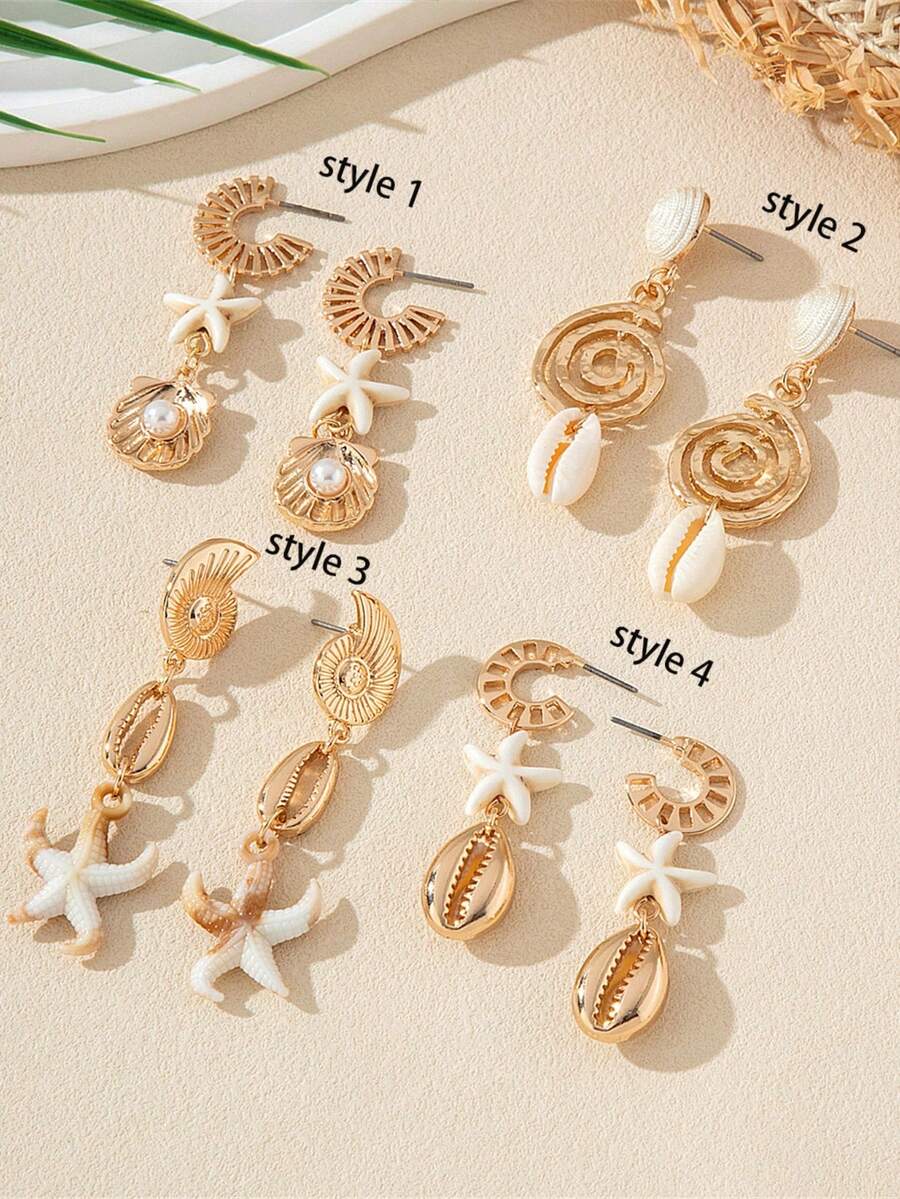 1 para letnich kolczyków w stylu muszli i rozgwiazdy w stylu oceanu plażowego, kolczyki z motywem życia morskiego dla kobiet, idealne na plażowe wakacje dla kobiet, idealny prezent dla niej na święta