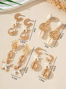 1 para letnich kolczyków w stylu muszli i rozgwiazdy w stylu oceanu plażowego, kolczyki z motywem życia morskiego dla kobiet, idealne na plażowe wakacje dla kobiet, idealny prezent dla niej na święta