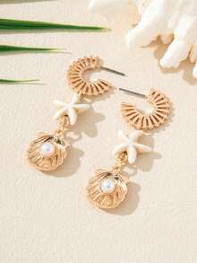 1 para letnich kolczyków w stylu muszli i rozgwiazdy w stylu oceanu plażowego, kolczyki z motywem życia morskiego dla kobiet, idealne na plażowe wakacje dla kobiet, idealny prezent dla niej na święta