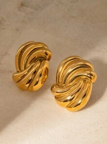 Uworld 1pc 18K Gold Plated Stainless Steel Wave Pattern Hoop Earrings, Fashionable Summer New Jewelry Suitable For Women To Wear Everyday