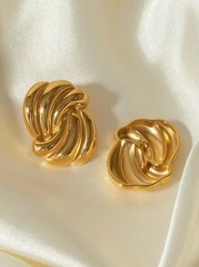 Uworld 1pc 18K Gold Plated Stainless Steel Wave Pattern Hoop Earrings, Fashionable Summer New Jewelry Suitable For Women To Wear Everyday