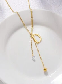 Collar de moda minimalista de acero de titanio con borlas y letras para mujeres, accesorios personalizados de colgante cuadrado con  único