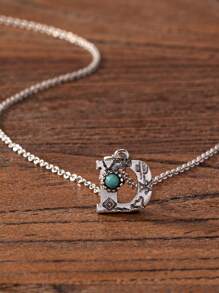 1 Stück Retro Antik Silber Farbe western blaue Türkis Stein Dekor Buchstaben Initialen Anhänger Halskette für Frauen