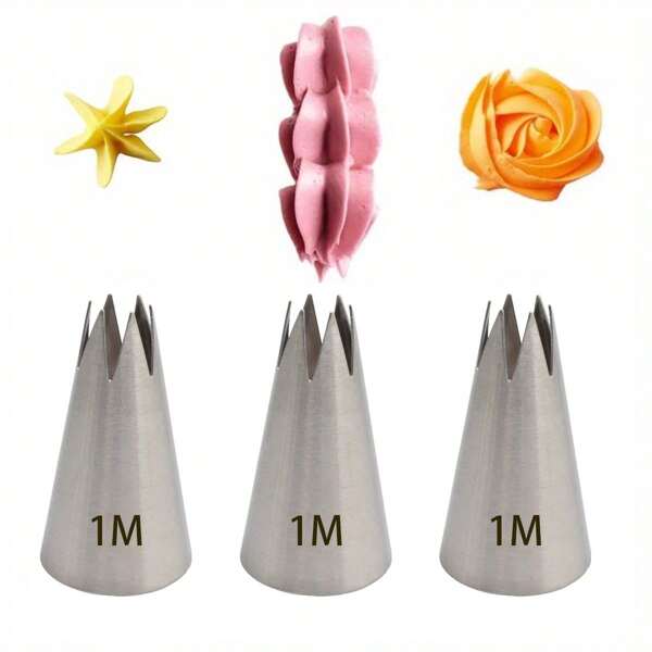 Set de 3 boquillas sin costura de acero inoxidable, 1 M*3, para decoración de pasteles, herramientas de horneado para muffins, cupcakes y galletas, boquillas de tubería, herramientas de decoración, utensilios de cocina