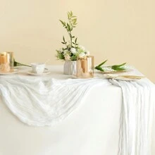 10pcs Rectangular Table Runner, 180*90cm, 300*90cm, 400*90cm, Cheese Cloth Table Runner, Boho Cheesecloth Table Cloth, Transparent Tablecloth, Suitable For Wedding Bride Baby Shower Birthday Or Holiday Party Cake Table Decor, Romantic Banquet Table Decor Chiffon Table Runner For Birthday, Wedding, Party, Holiday Celebration And Baby Shower