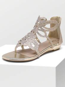 Women's Jewel Rhinestones Design Ankle High Flat Sandals - Gold - View 7
