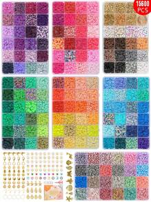 Juego De Cuentas De Arcilla Polimérica De 2400pcs/4800pcs/7200pcs/9600pcs/12000pcs/15600pcs, Cuentas De Disco Plano Redondo Heishi Con Cuentas Separadoras De Arcilla Para Hacer Pulseras, Cuentas De Piedra Negra Para Hacer Joyas, Ideal Para Regalos De Cumpleaños, Acción De Gracias, Navidad Y Año Nuevo