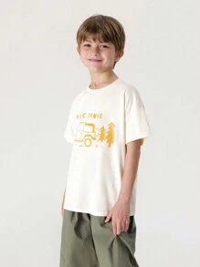 MARC&JANIE Young Boy Casual Outdoor Breathable Cartoon Printed Round Neck Short Sleeve T-Shirt, Summer - Beige - View 3