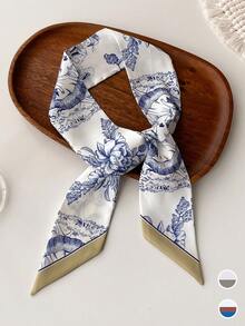 優雅女士花卉印花絲巾1條，時尚裝飾性頸巾，適用於髮帶、頭帶、領帶、手提袋裝飾 - 彩色 - 查看 5