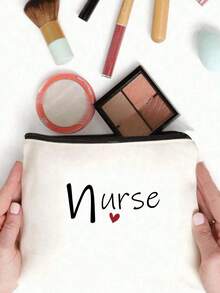 Túi đựng đồ trang điểm có dây kéo in y tá, Túi đựng đồ trang điểm bằng vải, Túi quà tặng Túi có khóa kéo khi đi du lịch, Túi đựng đồ vệ sinh cá nhân bằng vải du lịch màu sáng cho quà tặng của mẹ, Túi mỹ phẩm dành cho phụ nữ Quà tặng y tá, Túi y tá - trắng - Xem 2