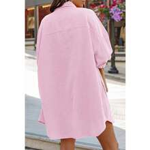 Womens Oversized Button Down Shirts Casual Loose Long Sleeve Solid Lapel Long Blouses Tops With Pockets - Hồng - Xem 2