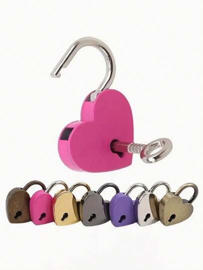Colorful Metal Heart Shape Padlock With Key Bag Accessories Love Pad Lock Skeleton Keys Heart Shaped Padlock ,Lovely Small Heart Shaped Metal Lock Mini Jewelry Box Padlock With Key Travel Luggage Locker Combination Lock Password Lock TSA Customs Lock Perfect For Luggage Perfect For Suitcase For Travel For Business Secure Your Belongings Anti Theft Portable Waterproof