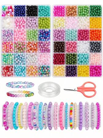 2 cajas de 48 colores de cuentas para hacer joyas, 2325 piezas de cuentas redondas tipo perlas para hacer pulseras, collares, aretes, manualidades DIY, regalos para fiestas, Halloween, Navidad, Día de San Valentín, cumpleaños