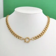 1 Stück Halskette aus Edelstahl mit Seemannsverschluss, DIY Zubehör für Männer und Frauen, geometrischer Stil, wasserdicht und nicht verblassend, Hip-Hop Punk minimalistischer Stil, Vakuumplattierung, Länge: 45cm