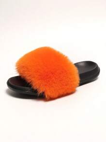 Women's Fluffy Colored Fuzzy Slippers, Solid Color, Non-Slip Soles, Summer Indoor/Outdoor Beach Fashion Slippers