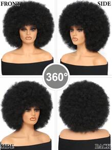 70s Afro Wig With Bangs Curly Wigs For Women Afro Kinky Curly Wig Premium Synthetic Big Afro Wig
