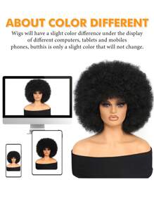70s Afro Wig With Bangs Curly Wigs For Women Afro Kinky Curly Wig Premium Synthetic Big Afro Wig