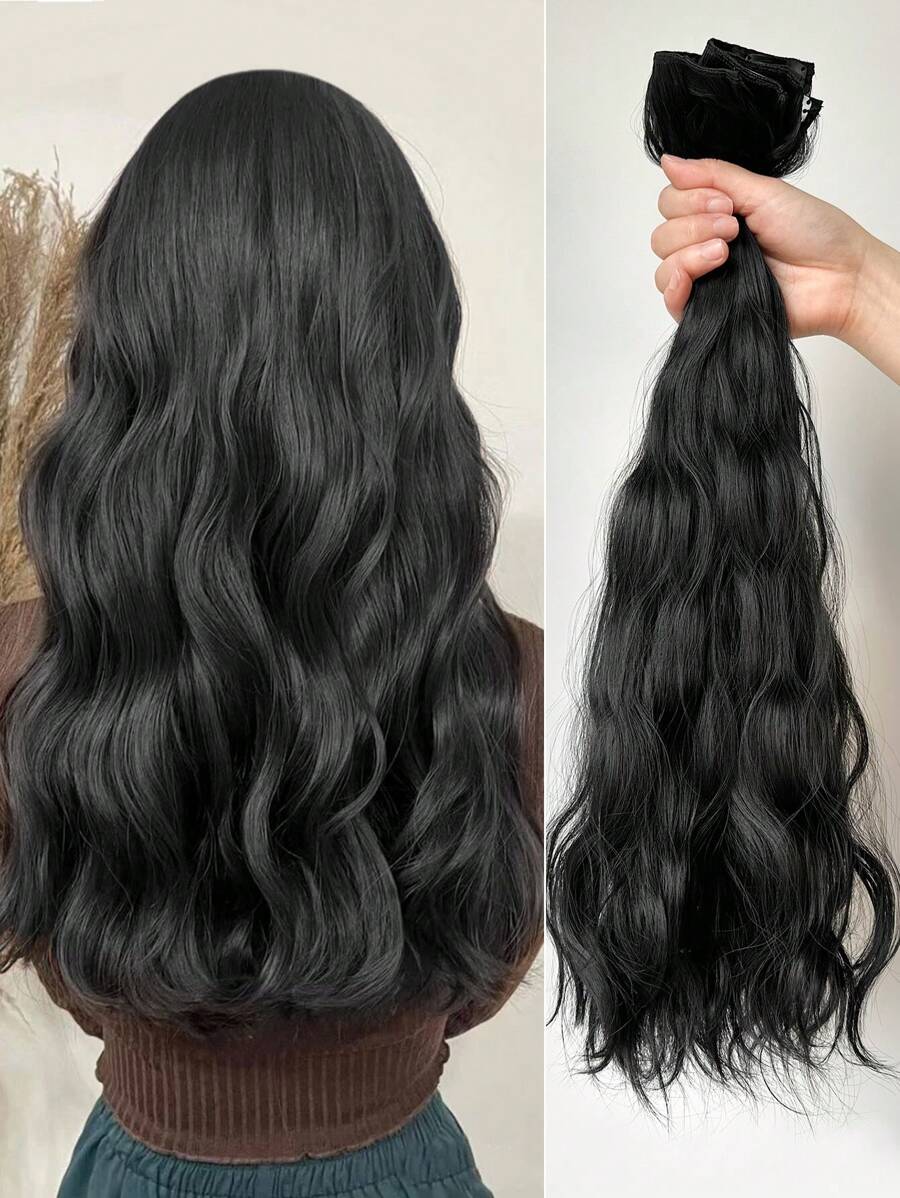 3pcs 22-Inch Natural Wave Clip-In Hair Extensions, Heat Resistant Synthetic Fiber, Suitable For Women And Girls For Party And Daily Use