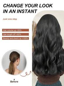 3pcs 22-Inch Natural Wave Clip-In Hair Extensions, Heat Resistant Synthetic Fiber, Suitable For Women And Girls For Party And Daily Use - Black - View 6