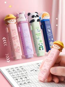 1 Set New Cute Cartoon Push Eraser (With 2 Refills), Push And Pull Debris-Free Eraser, Clean, Students Specifically Designed Eraser, No Traces After Erasing, Creatively Designed Cartoon Appearance, Suitable For Kindergarten, Elementary School Students From 1st To 3rd Grade