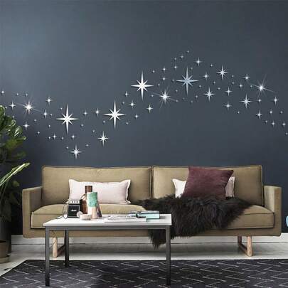 82 Pieces/Pack Removable Star Design Mirror Wall Sticker 3D Acrylic Mirror Setting Wall Sticker Decal For Home Living Room Bedroom Decor