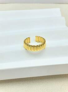 1 peça Novo Anel Feminino Listrado de Aço Inoxidável com Banho de Ouro 18K, Presente para Mãe, Estilo para Festa