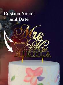 Personalized Mr & Mrs Wedding Cake Topper Customized Wedding Date And Last Name To Bride And Groom Rustic Wedding Anniversary Cake Topper 1pc Waterproof, Ornamental Exquisite, Stylish, Fashionable, Modern Custom, Personalized For Children's Day, For Father's Day, For Graduation, For Weddings, For Housewarming Dining Room, Living Room, Bedroom, Tea Room, Home, Christmas