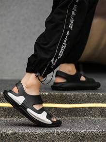 Men's Street Style Color-Block Soft Bottom Anti-Slip Slippers, Spring/Summer, EVA Material For Indoor/Outdoor Activities - Black - View 5