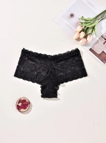 Plus Size Women Sexy Lace Panties Fashionable Flower Lace Comfortable Underwear - Black - View 6
