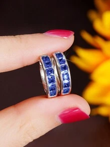 1 Pair Fashionable Cubic Zirconia Earrings, Jewelry Gift For Women On Wedding Anniversary, Engagement Party, Valentine's Day - Blue - View 9