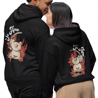 Sudadera para Parejas en Duo Diseño Impreso de Gatos con Musica