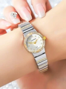 CARYINO CARYINO Ladies Two-Tone Stainless Steel Watch Band Classic Business Dress Quartz Watch With Diamond, Suitable For Daily Wear As A Gift For Students Returning To School