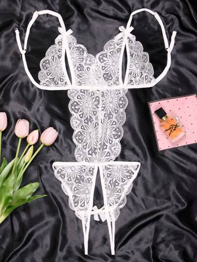 1pc Open Crotch Backless Three Point Kanten Bodysuit Bust Exposed Body Shaping Function view 5