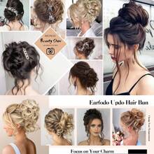 1 Máy Tính Màu Đen Lộn Xộn Bun Phần Lông Scrunchie Tousled Updo Làm Tóc Búi Tóc Xoăn Lượn Sóng Đuôi Ngựa Tổng Hợp Búi Tóc Cho Nữ bé Gái - màu đen - Xem 8
