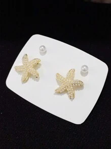 2 Pares de Pendientes con Estrella de Mar y Perla Simulada, Diseño Delicado y Único para Mujeres, Joyería Casual/de Viaje/de Playa para el Verano
